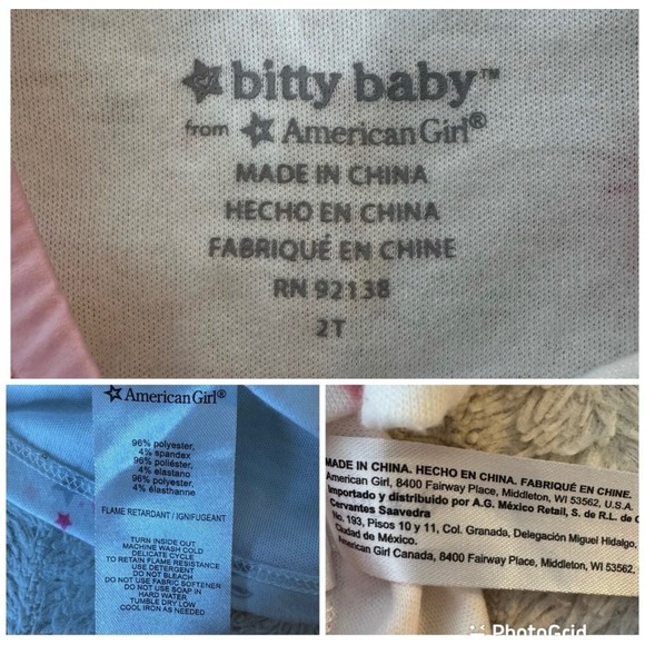 American Girl Bitty Baby Girls 2T Tshirt Shirt Top‎ Pink Floral White Bow Roses - Picture 6 of 8
